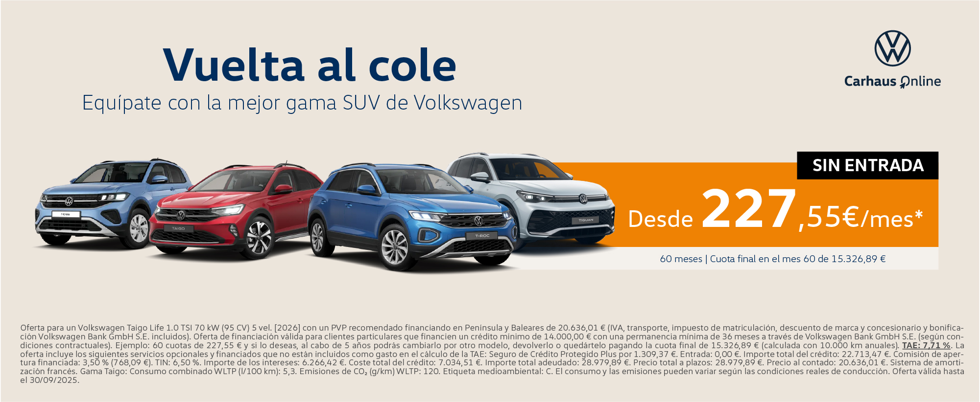 Tu SUV Volkswagen desde 227,55€/mes
